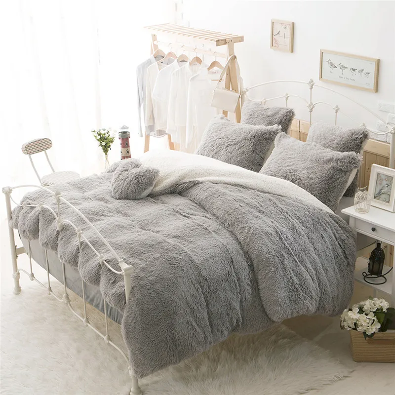 White Blue Princess Girls Bedding set Thick Fleece Warm Winter Bed set King Queen Twin size Duvet cover Pillow Cover Bed skirt 43