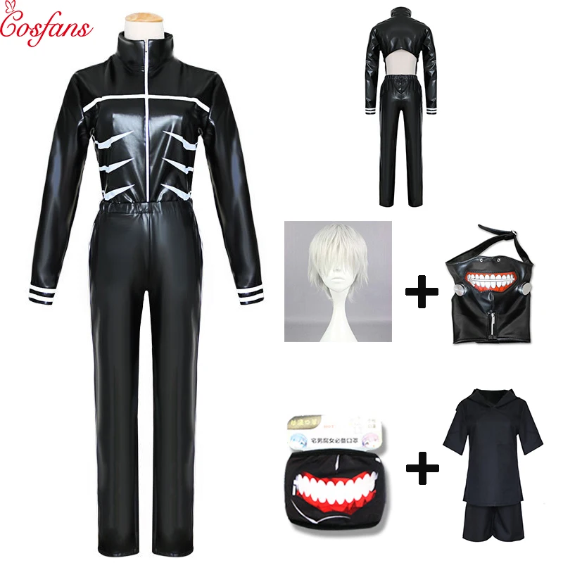 Men Anime Tokyo Ghoul Cosplay Costumes Kaneki Ken Hoodie Jackets 4pcs Suits Mask