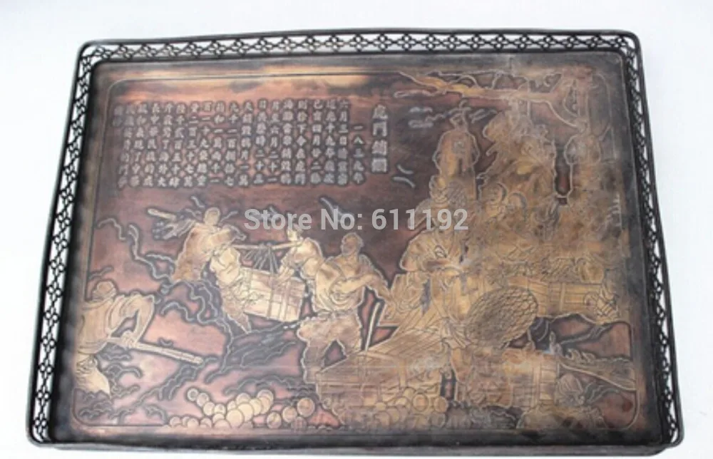 Collections of ancient Asian chinese hand-carved Humenxiaoyan map pattern copper tray Metal crafts 
Collections of ancient Asian chinese hand-carved Humenxiaoyan map pattern copper tray Metal crafts