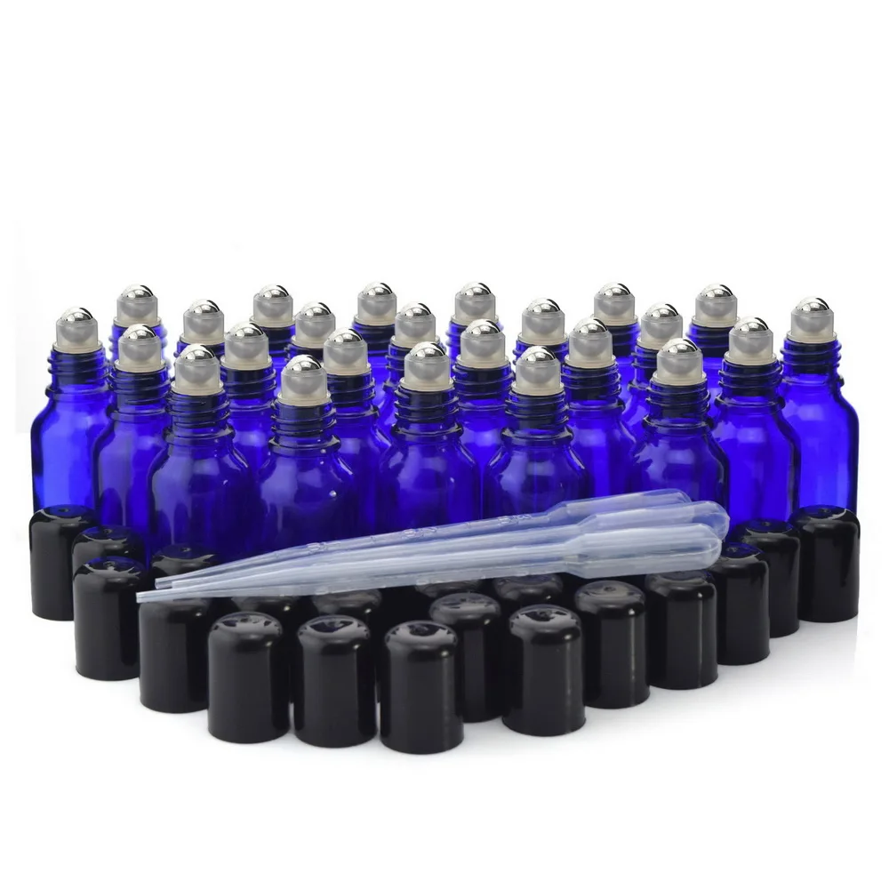 15ml Roller Bottles for Essential Oils Empty Blue Glass with Stainless Steel Metal Roll on Ball for Perfume Aromatherapy 24 Pack
15ml Roller Bottles for Essential Oils Empty Blue Glass with Stainless Steel Metal Roll on Ball for Perfume Aromatherapy 24 Pack