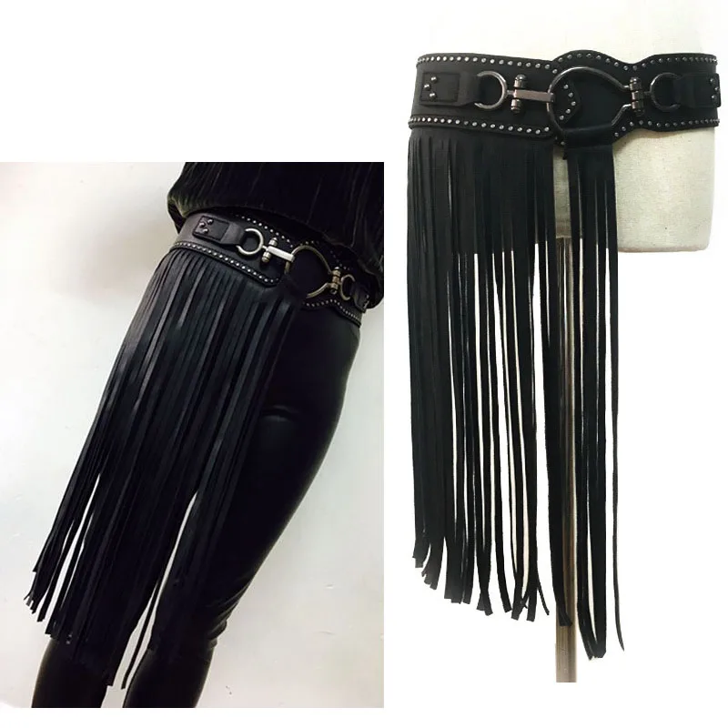 Fashion metal punk alloy sexy faux leather tasse wide fringe belt for women black tassel cummerbund belt club decoration
Fashion metal punk alloy sexy faux leather tasse wide fringe belt for women black tassel cummerbund belt club decoration