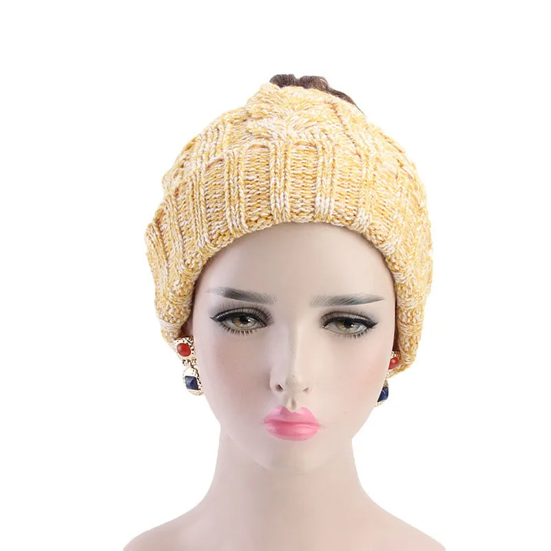

Pure Color New Arrival Ponytail Modeling Cap Fashion Winter Women's Knitting Wool Hat Earpiece Cap Stretchy Warm Hat Beanie