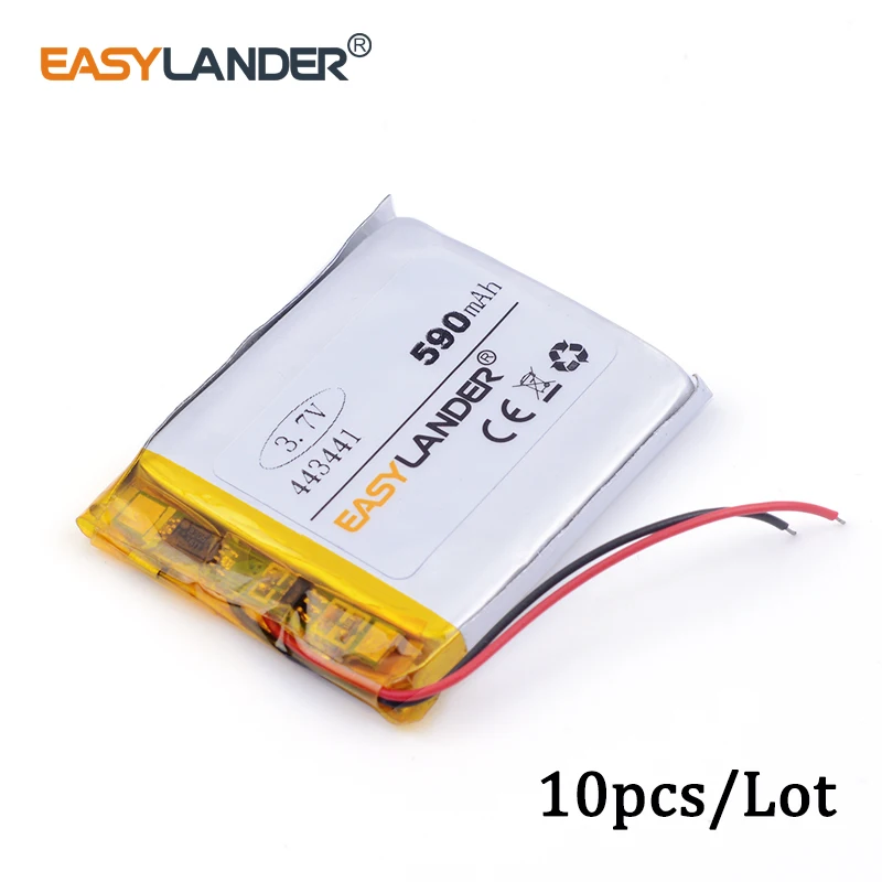 

10pcs /Lot 3.7v lithium Li ion polymer rechargeable battery 590mAh 443441 for MP3,MP4,SPEAKER,bluetooth,GPS,toy,smart watch