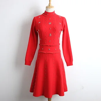 Wool Bend Beading Sweater Dress Women 2018 Open Back Ong Sleeve Knitted Winter Dress Female A Line Red New Year's Dress Vestidos
Wool Bend Beading Sweater Dress Women 2018 Open Back Ong Sleeve Knitted Winter Dress Female A Line Red New Year's Dress Vestidos