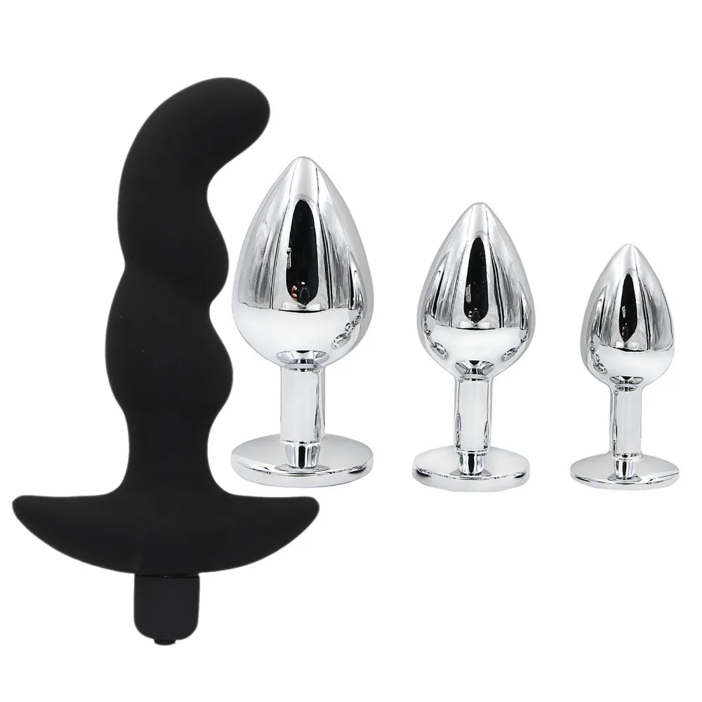 4 PCS Silicone Butt Plug / Stainless Steel Anal Plug & 10 Functions Butt Plug Vibrator Sex Toys for Woman Vagina Men Gay