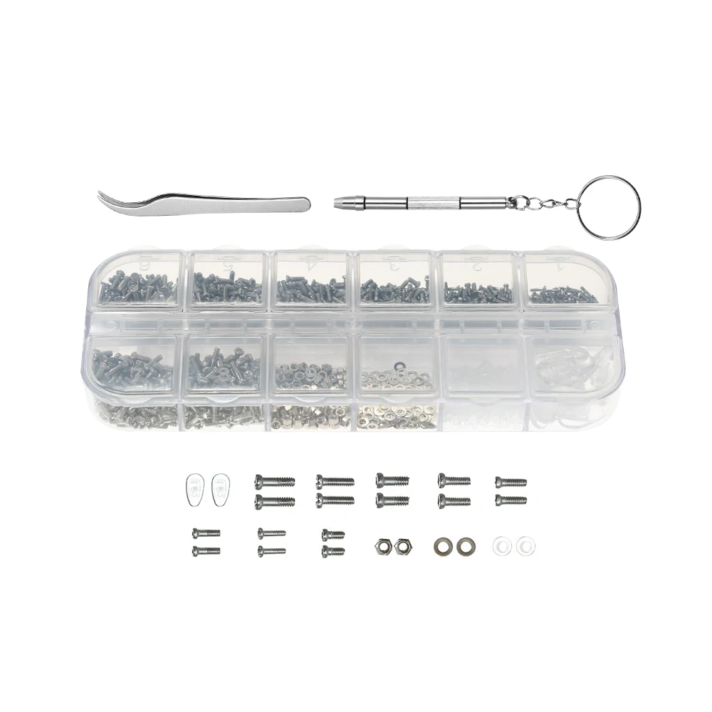 1100pcs Eyeglass Repair Kit Micro Screws Nuts Washers Assortment and Nose Pads Tweezers Screwdriver for Spectacles Sunglasses
1100pcs Eyeglass Repair Kit Micro Screws Nuts Washers Assortment and Nose Pads Tweezers Screwdriver for Spectacles Sunglasses