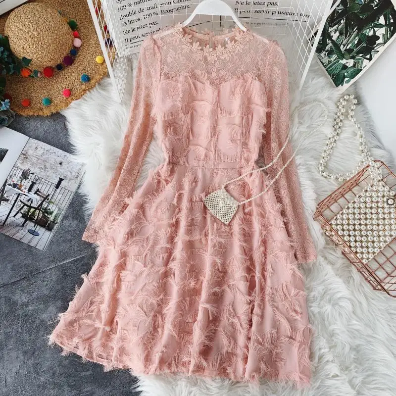 Women's Dress 2019 Spring French Girl Long Sleeve Lace Stitching Feather Fringed A-shaped Fairy's Gentle Breeze Short Dresses
Women's Dress 2019 Spring French Girl Long Sleeve Lace Stitching Feather Fringed A-shaped Fairy's Gentle Breeze Short Dresses
