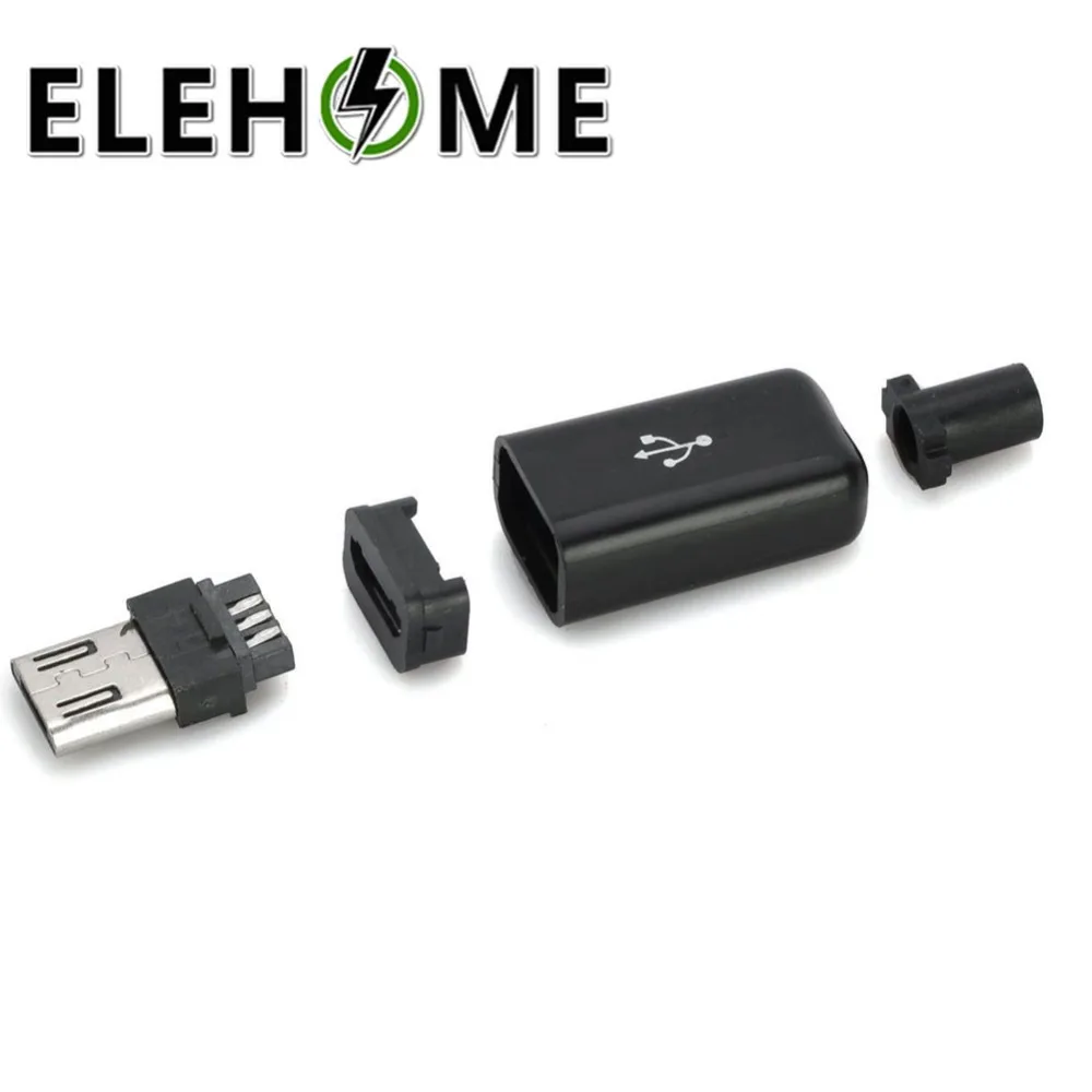 5 шт. DIY 5P микро USB разъем штекерные соединители набор w/Чехлы черный подключаемый