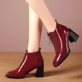 Women Leather Boots 2019 Patent leather Square High Heel Booties Women Ankle Boots Black Wine Red boots ladies plus size boots
Women Leather Boots 2019 Patent leather Square High Heel Booties Women Ankle Boots Black Wine Red boots ladies plus size boots