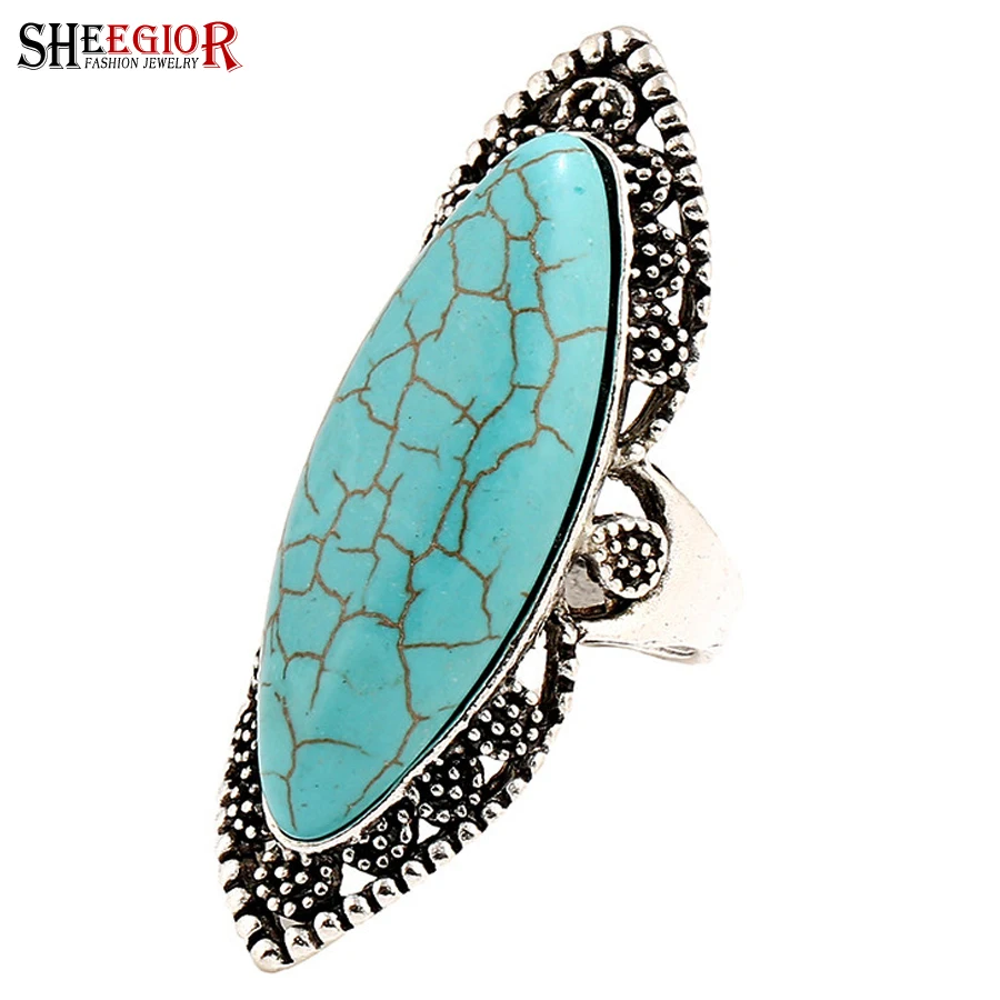 SHEEGIOR Vintage Ethnic Long Rings for Women Accessories Boho Silver Hollow Pattern Ellipse Turquoises Ring Mens Fashion Jewelry
SHEEGIOR Vintage Ethnic Long Rings for Women Accessories Boho Silver Hollow Pattern Ellipse Turquoises Ring Mens Fashion Jewelry