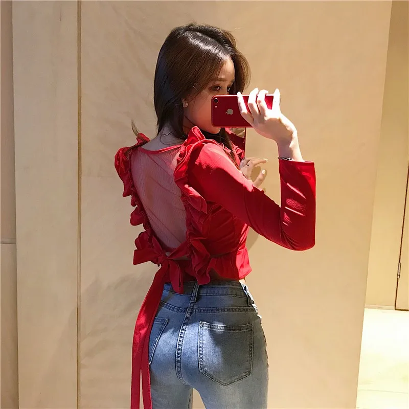 2019 Deep V Sexy Blouse Women Long Sleeve Slim Short Crop Top Women Cross Bandage Back Knot Tops
2019 Deep V Sexy Blouse Women Long Sleeve Slim Short Crop Top Women Cross Bandage Back Knot Tops