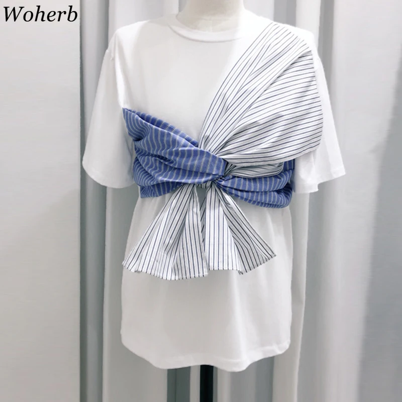Woherb Summer Striped Print Short Sleeve T Shirt Women Big Bow Bandage T-shirts Korean Fashion Clothes 2019 Streetwear 22281
Woherb Summer Striped Print Short Sleeve T Shirt Women Big Bow Bandage T-shirts Korean Fashion Clothes 2019 Streetwear 22281