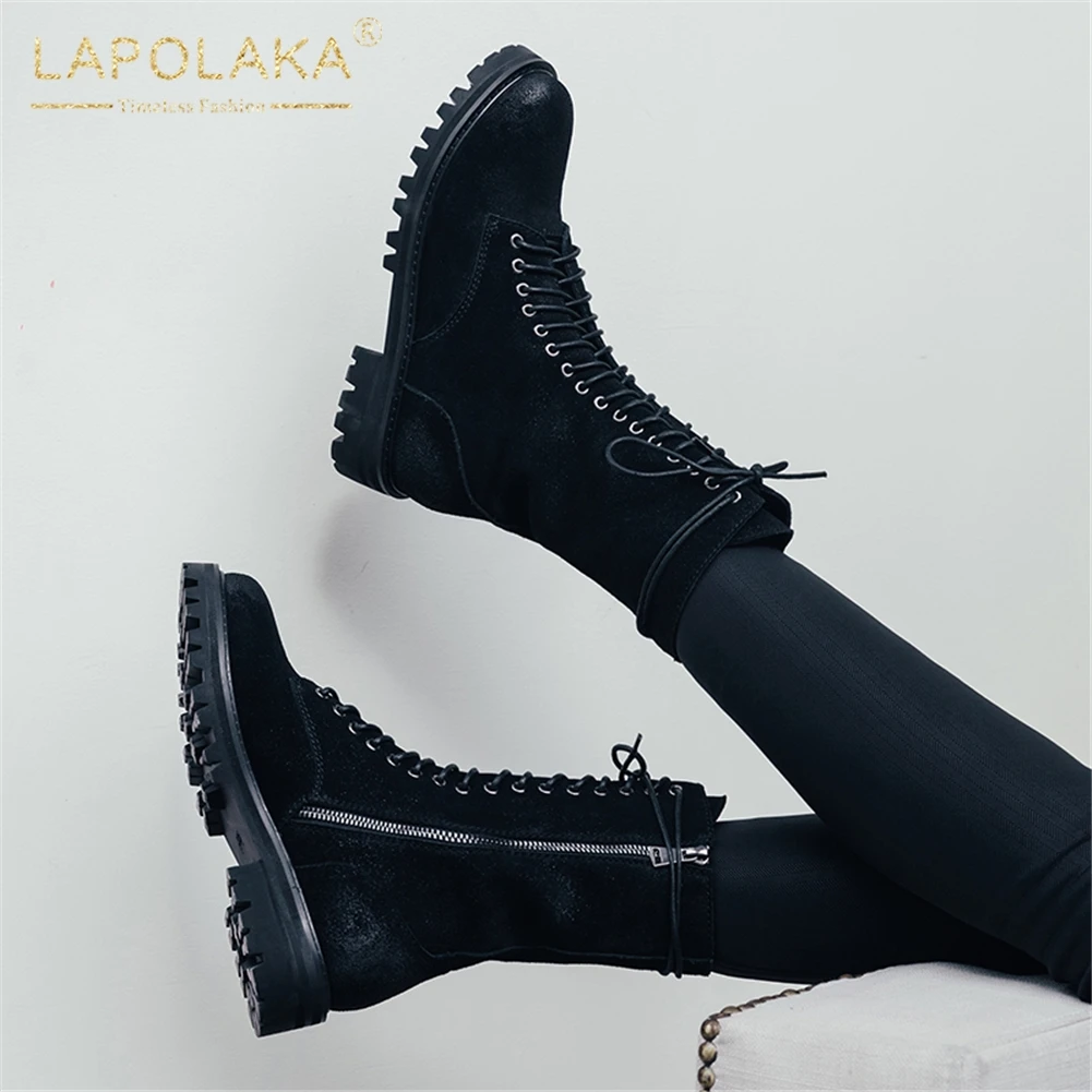 Fashion Genuine Cow Leather Chunky Heels Shoes Woman Boots Female Lace Up Black Zipper Mid Calf Boots Woman Shoes
Fashion Genuine Cow Leather Chunky Heels Shoes Woman Boots Female Lace Up Black Zipper Mid Calf Boots Woman Shoes