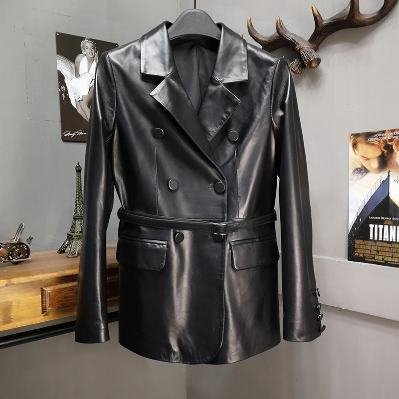 Medium Long Genuine Leather Jacket 2019 Spring Autumn Women's Double Breasted Belt Sheepskin Real Leather Blazer Coat W1764
Medium Long Genuine Leather Jacket 2019 Spring Autumn Women's Double Breasted Belt Sheepskin Real Leather Blazer Coat W1764