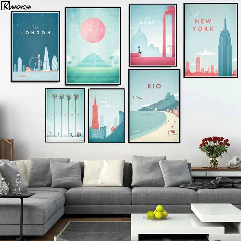 

Minimalist New York Travel City London Los Angeles Mexico Poster Prints Painting Wall Art Pictures Living Room Home Decoration