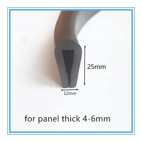 

Rubber Sealing U Strip 25x12x25mm for 4-6mm thick Glass Metal Car Wood Panel Board Edge Encloser Shield Black