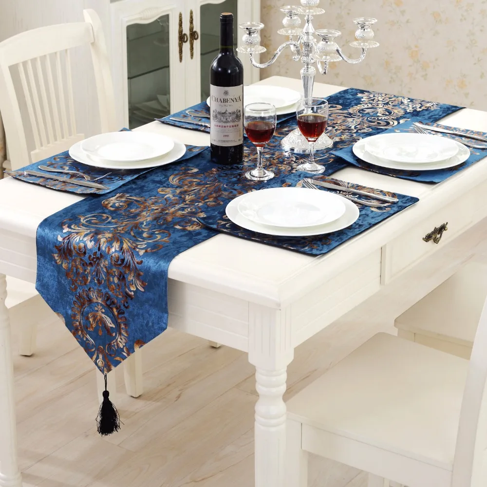 Classical Western Table runner Flocking bronzing Simulation silk cloth tassel table decoration for wedding home party supplies
Classical Western Table runner Flocking bronzing Simulation silk cloth tassel table decoration for wedding home party supplies