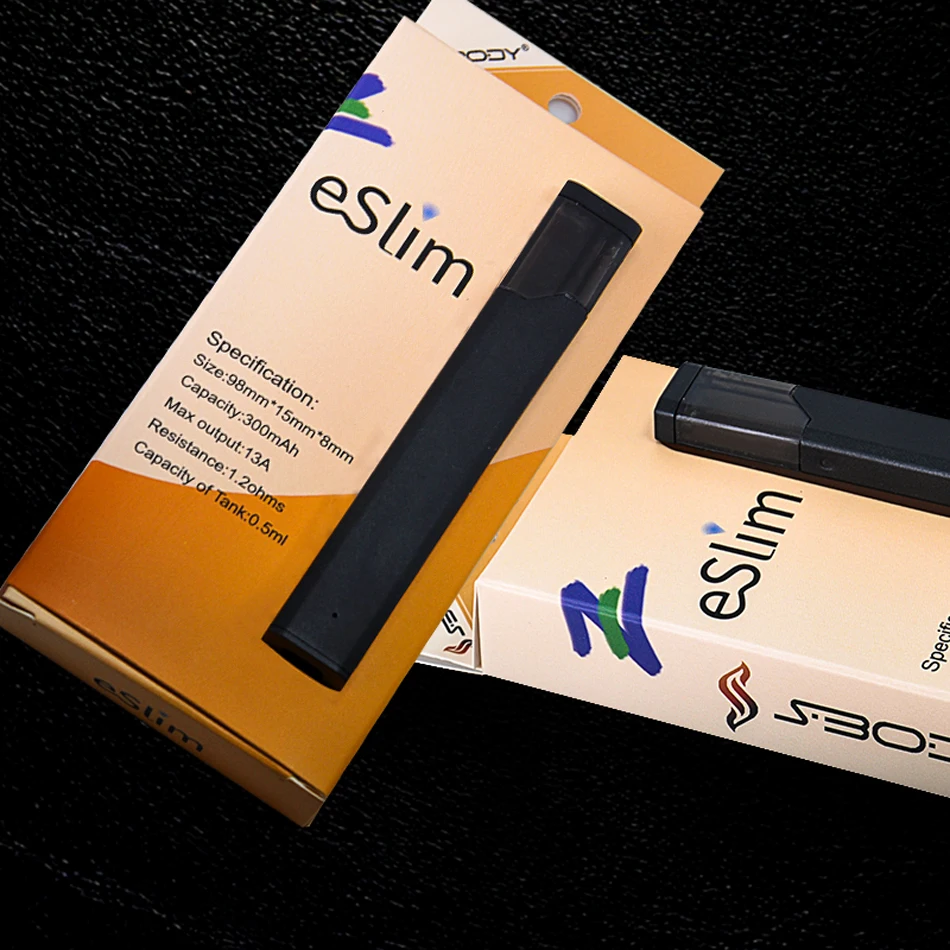 Original SBODY eSlim E Cig Pod Kit With 1.2ohms 300mah Built-in Battery Flat Vape Pen Shisha Hookah e-cigarette Mini Vaporizer