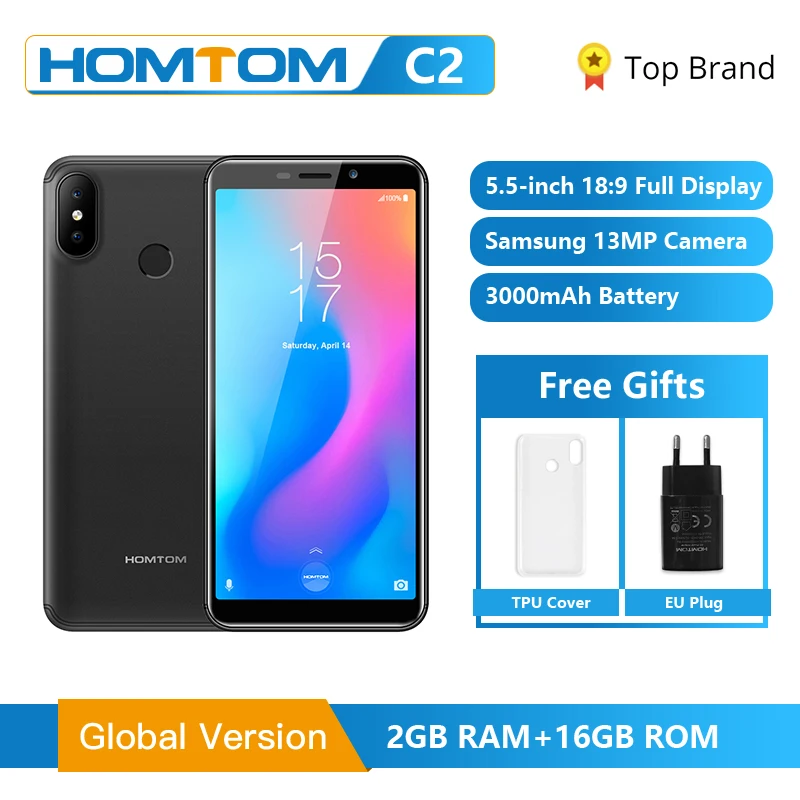 

Original HOMTOM C2 Android 8.1 2GB+16GB ROM Mobile Phone Face ID MTK6739 Quad Core 13MP Dual Camera OTA 4G FDD-LTE Smartphone