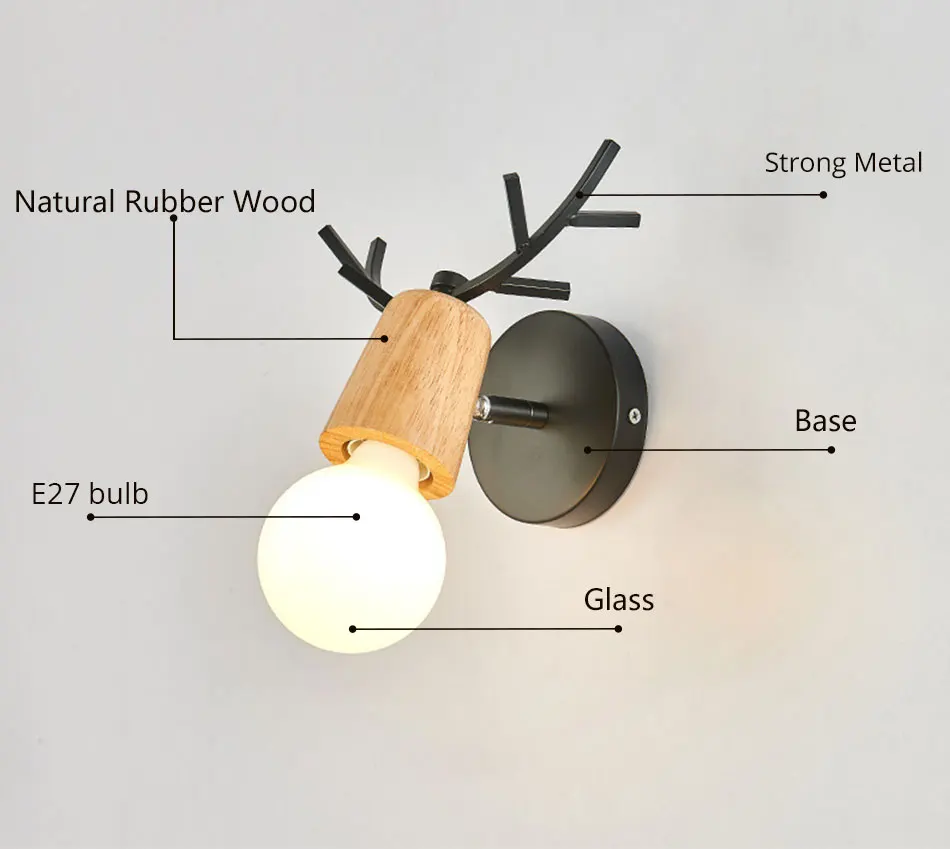 Wooden LED Wall Lamp E27 Bulb Bedroom Light Living Room Hotel Lighting Retro Vintage Stair Indoor Wall Lights Sconce Lamp (9)