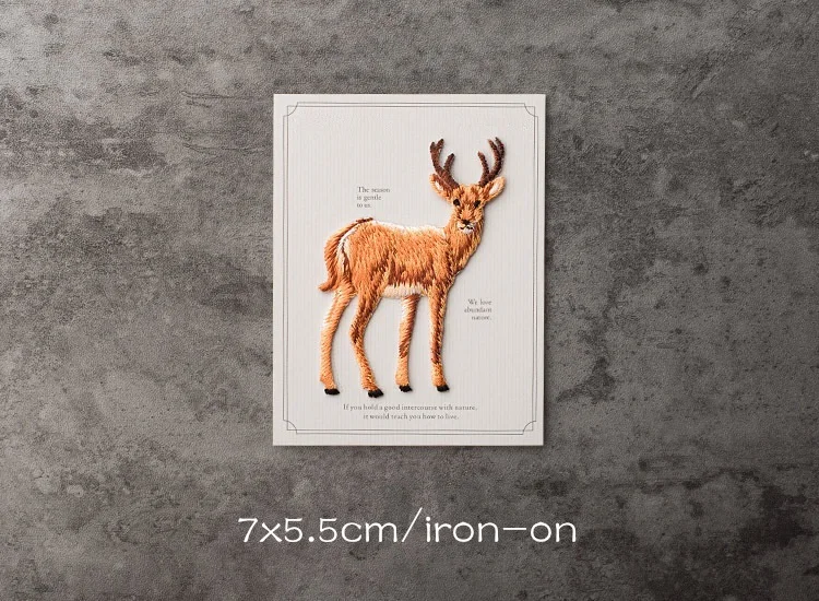 Natural Deer Standing Right Iron on Applique//Embroidered Patch