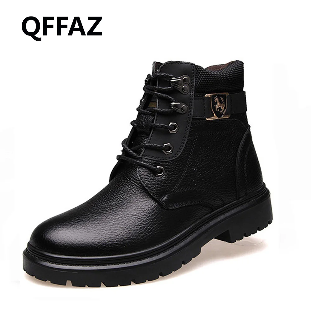 Фото QFFAZ New Winter Fur Men Casual Shoes Soft Lace-up Boots Genuine Leather Warm Fashion boots Plus size 38-48 | Обувь