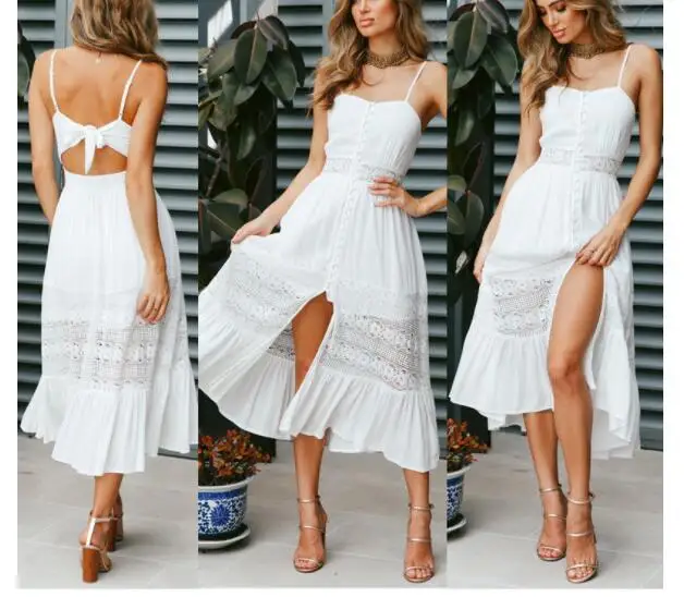 Fashion Backless Spaghetti Strap Sexy Lace Dress Elegant 2019 Summer High Split White Dress Women Maxi Long Dress Vestidos
Fashion Backless Spaghetti Strap Sexy Lace Dress Elegant 2019 Summer High Split White Dress Women Maxi Long Dress Vestidos