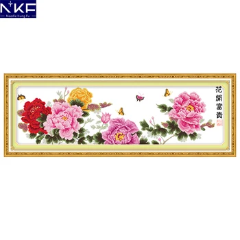 

NKF Success In Every Field Chinese Flowers Cross Stitch Kit Cross Crafts Sets of Embroidery Drawing on Canvas Set Home Decor