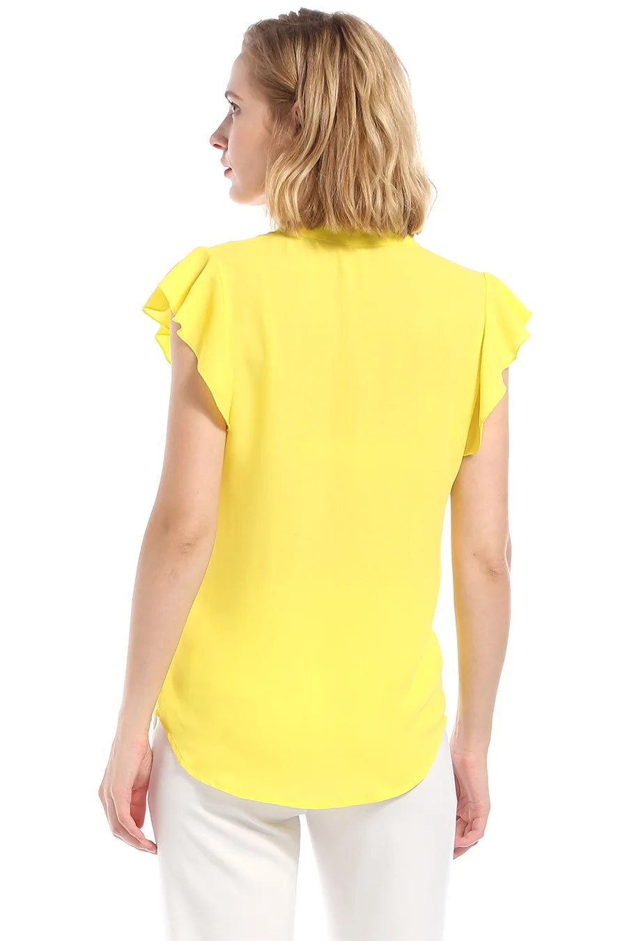 Gladiolus 2018 Summer Chiffon Blouse Women Lace Up V-Neck Butterfly Sleeve Yellow Slim Fashion Women Blouse Shirt Elegant Tops (13)