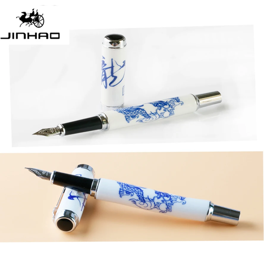Jinhao 950 синий и белый фарфор Дракон Средний перо записи подарочные авторучки|gift