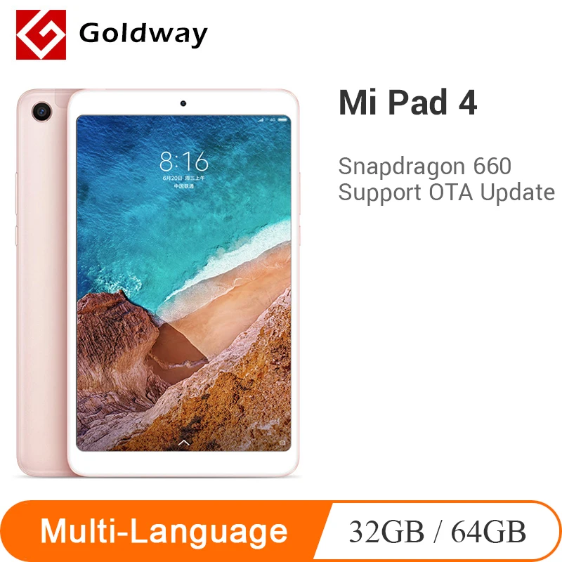 Original Xiaomi Mi Pad 4 Tablets 4 Snapdragon 660 AIE 8'' 16:10 Screen Tablet Identification 13MP Back Xiaomi Mi Pad 4 6000mAh
Original Xiaomi Mi Pad 4 Tablets 4 Snapdragon 660 AIE 8'' 16:10 Screen Tablet Identification 13MP Back Xiaomi Mi Pad 4 6000mAh