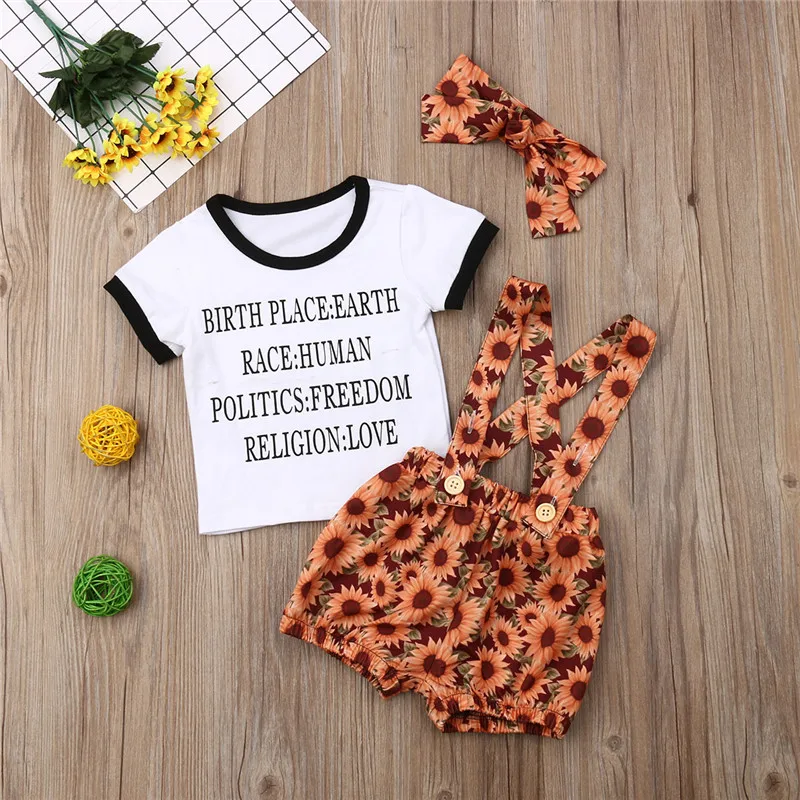 Newborn Kids Baby Girls Summer clothes round neck short sleeve pullover Tops Floral print strap Shorts bow Headband 3Pcs Outfits
Newborn Kids Baby Girls Summer clothes round neck short sleeve pullover Tops Floral print strap Shorts bow Headband 3Pcs Outfits
