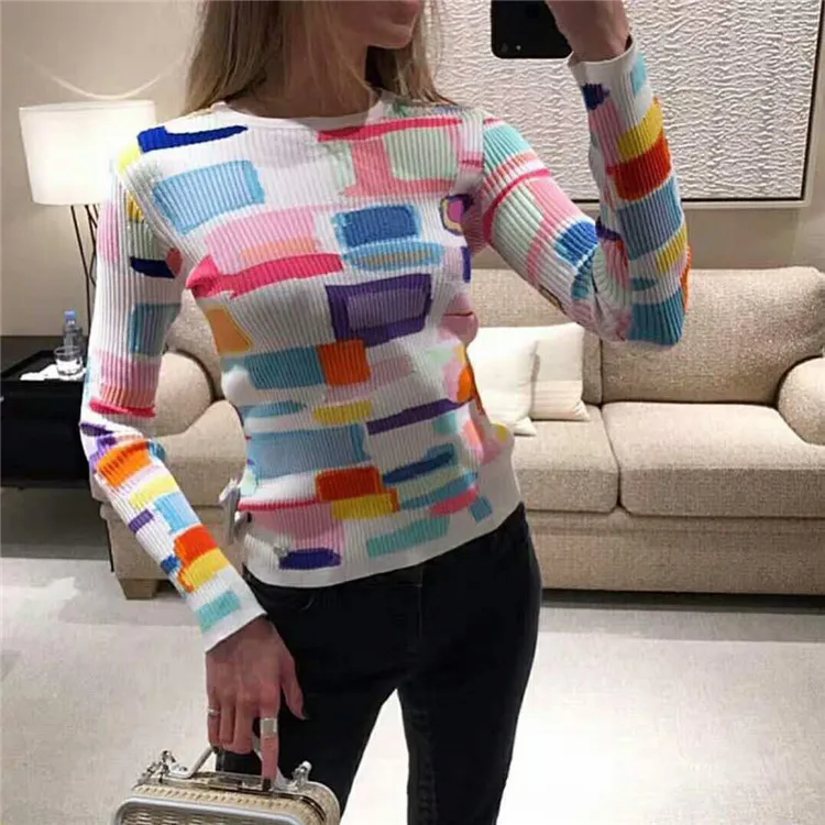 New geometric pattern printing round collar set of cultivate morality show thin elastic sweater G0442
New geometric pattern printing round collar set of cultivate morality show thin elastic sweater G0442