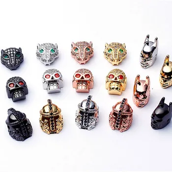 

Mixed Wholesale Micro Pave Beads DIY Jewelry Making Findings Copper Charm Spartan Warrior Crown Skull Beads for Bracelet