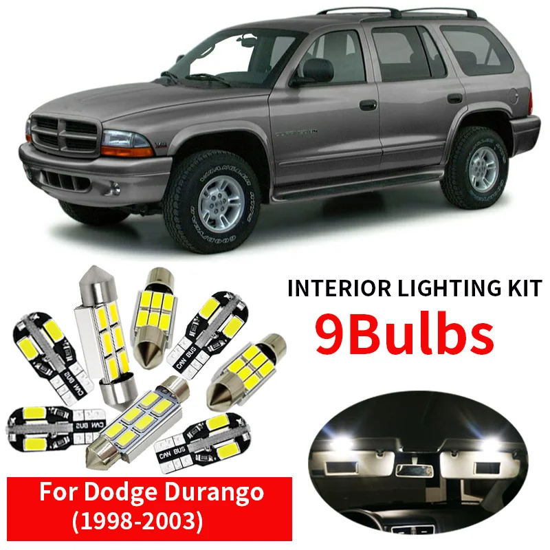 9pcs No Error Car LED Light Bulbs Interior Package Kit For 1998 1999 2000-2003 Dodge Durango Canbus Map Dome License Plate Lamp
9pcs No Error Car LED Light Bulbs Interior Package Kit For 1998 1999 2000-2003 Dodge Durango Canbus Map Dome License Plate Lamp