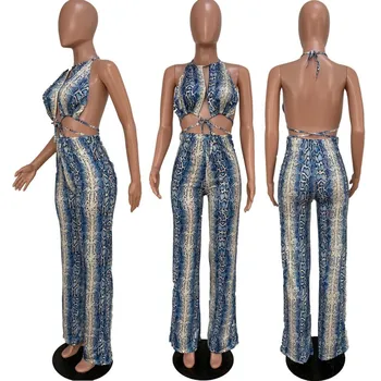 Open Back Sexy Party Jumpsuit Snakeskin Print Straight Romper Sexy Club Summer Halter Sleeveless Beach Overall
Open Back Sexy Party Jumpsuit Snakeskin Print Straight Romper Sexy Club Summer Halter Sleeveless Beach Overall