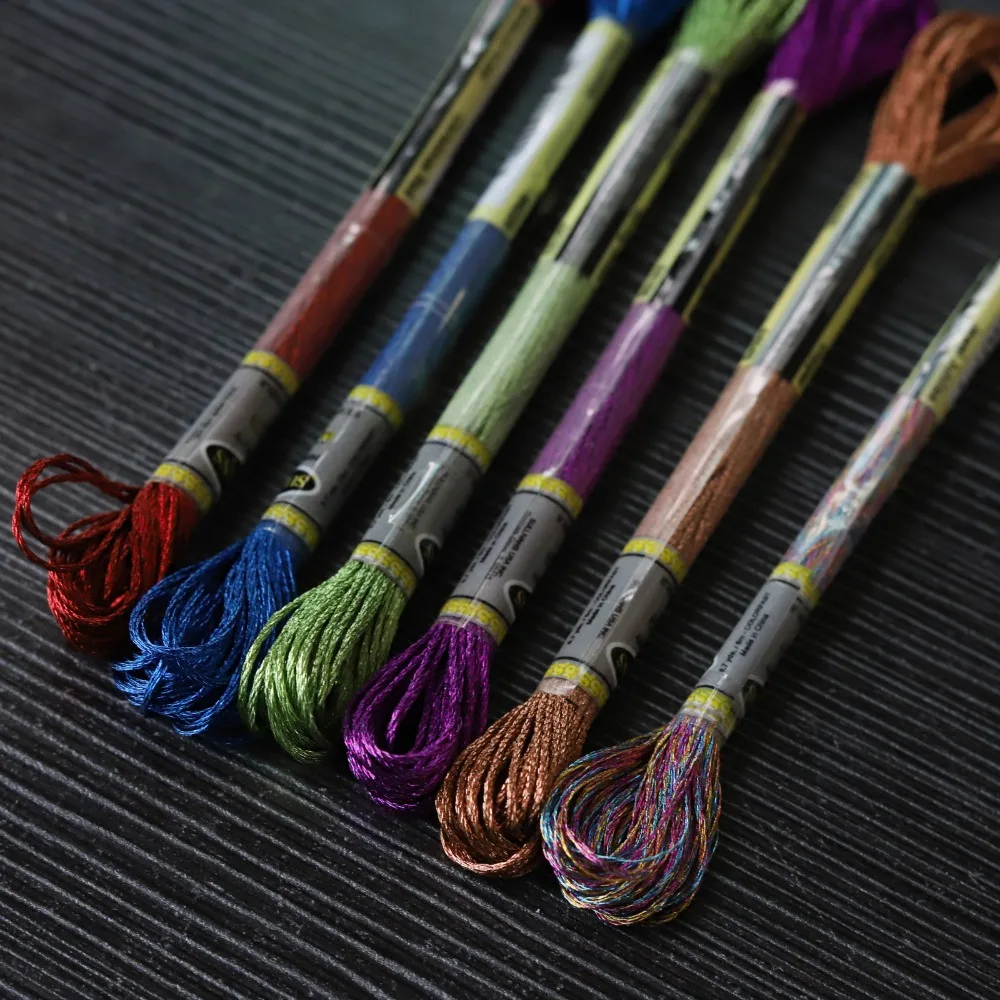 Light Effects Floss High Sheen Colors Metallic Embroidery Floss Cross Stitch Thread 8 meters each Skein 6 PCS pack
Light Effects Floss High Sheen Colors Metallic Embroidery Floss Cross Stitch Thread 8 meters each Skein 6 PCS pack