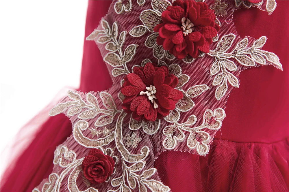 Flower Girls Dress 2018 New V neck Princess Party Children Wedding Dresses For Girls Costumes Cute Tulle Kids Dresses 10 Years (10)