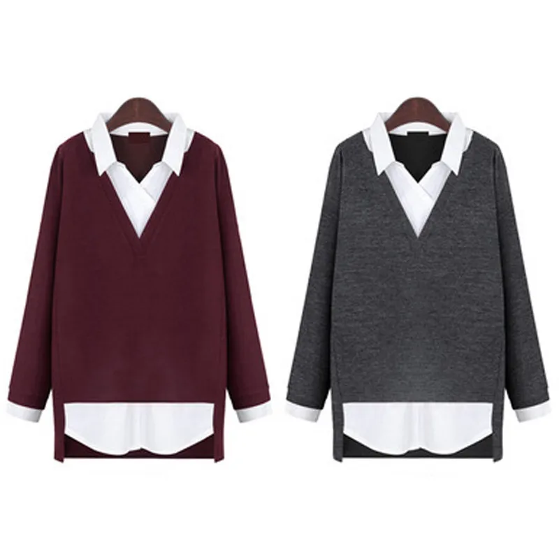 New Fashion tricot blusas 2019 Women tops Fake two-piece shirt turn-down collar sweater women clothing sweater plus size 5XL
New Fashion tricot blusas 2019 Women tops Fake two-piece shirt turn-down collar sweater women clothing sweater plus size 5XL