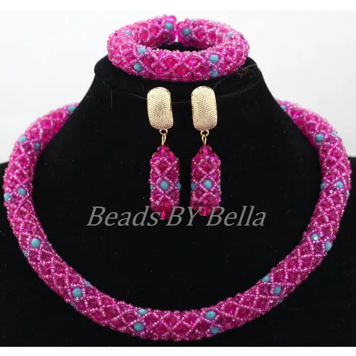 Wholesale Beads Nigerian Choker Necklace for Women Lace Jewlery Set Fushia Crystal African Jewellery Sets Free Shipping ABK919
Wholesale Beads Nigerian Choker Necklace for Women Lace Jewlery Set Fushia Crystal African Jewellery Sets Free Shipping ABK919