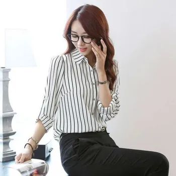 New Striped Slim Women's Shirt Office Lady Summer Single Row Button Shirt Long Sleeve Turn-Down Collar Elegant Tops Femme
New Striped Slim Women's Shirt Office Lady Summer Single Row Button Shirt Long Sleeve Turn-Down Collar Elegant Tops Femme