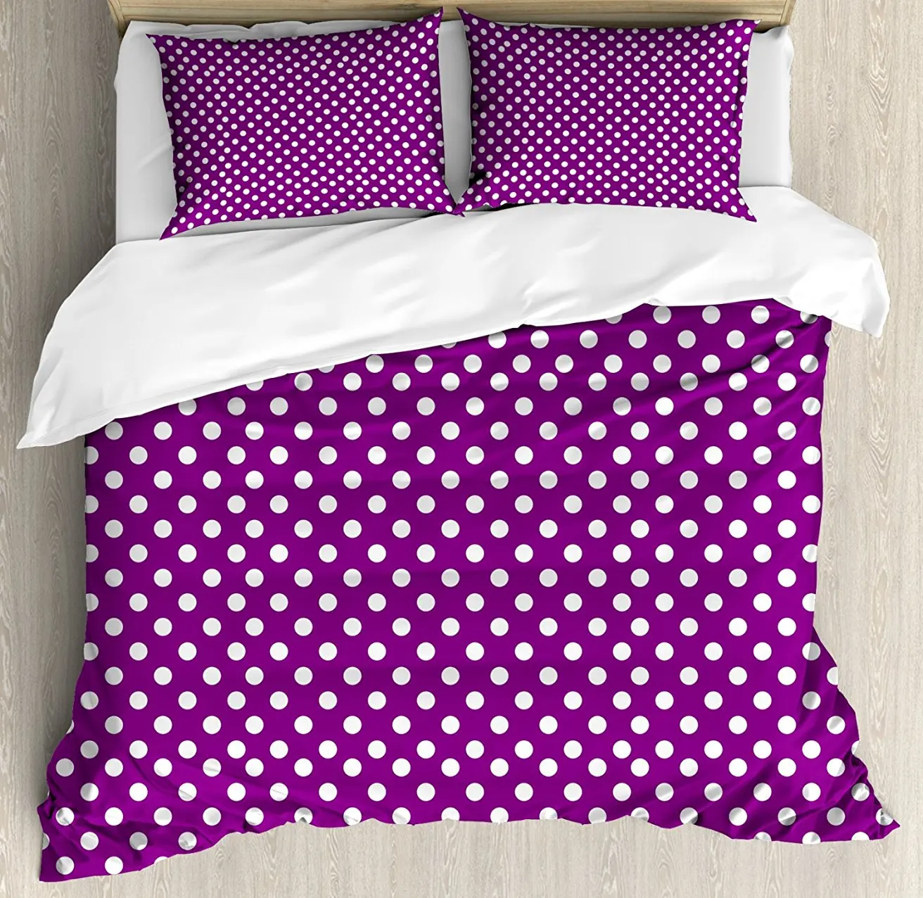 Duvet Cover Set, White Polka Dots Continuous Pattern on Vivid Purple Background Old Fashioned Style, 4 Piece Bedding Set
Duvet Cover Set, White Polka Dots Continuous Pattern on Vivid Purple Background Old Fashioned Style, 4 Piece Bedding Set