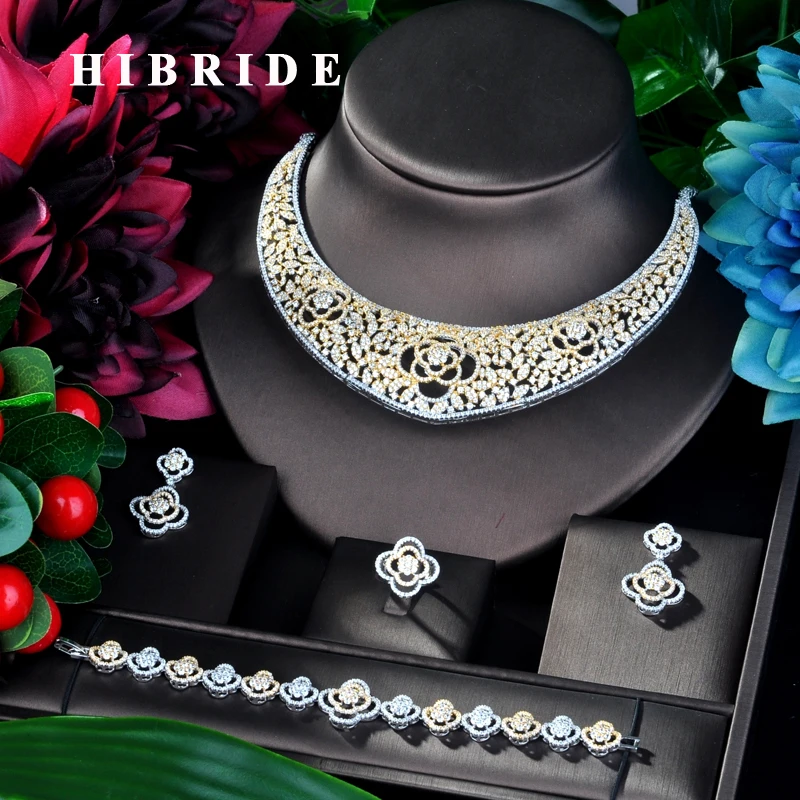 HIBRIDE Latest Design 4 PCS Full Micro Cubic Zirconia Women Wedding Dress Choker Necklace Earring Jewelry Set For Wedding N-862
HIBRIDE Latest Design 4 PCS Full Micro Cubic Zirconia Women Wedding Dress Choker Necklace Earring Jewelry Set For Wedding N-862