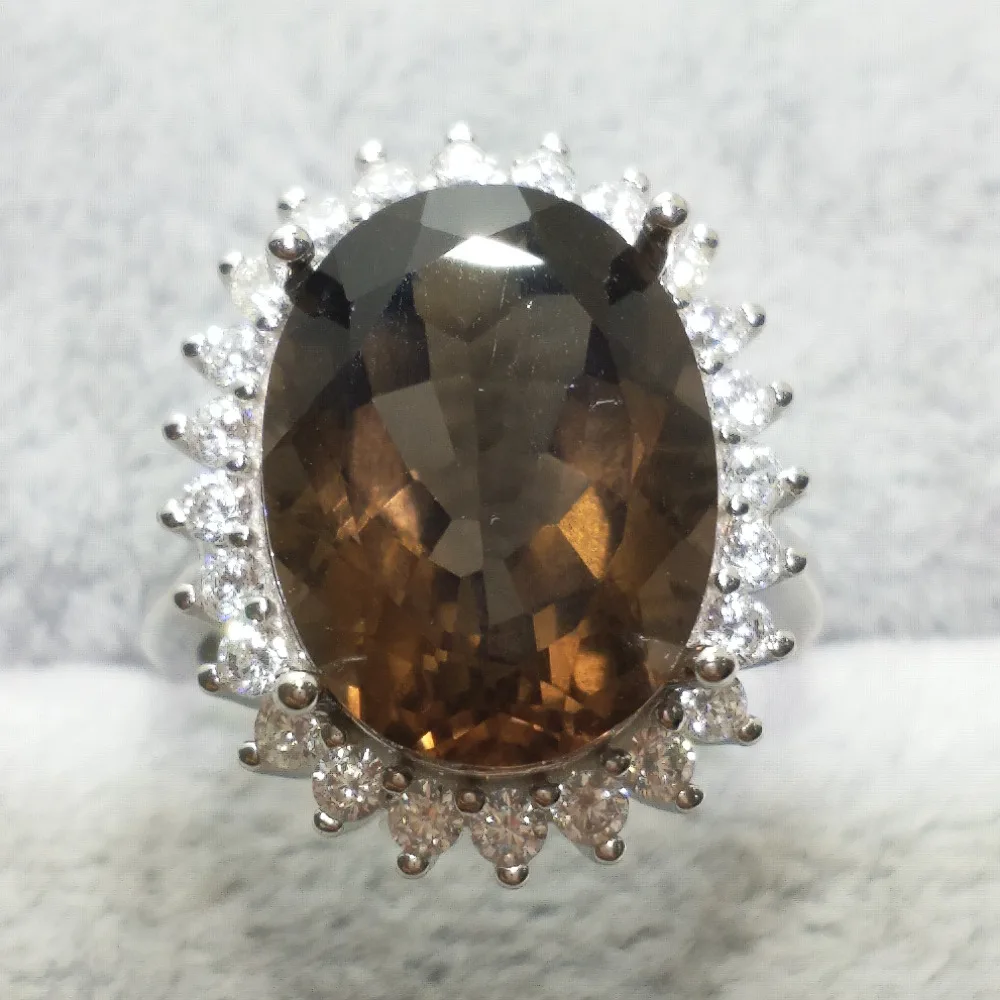 FLZB, Big smoky quartz 11.3ct ring in 925 sterling silver with 18k white gold plated classic ring for girl simple fine big ring
FLZB, Big smoky quartz 11.3ct ring in 925 sterling silver with 18k white gold plated classic ring for girl simple fine big ring