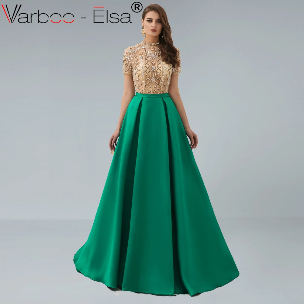VARBOO_ELSA Green Luxury Evening Dress 2019 A line High Neck Crystal Beading Short Sleeves Elegant Saudi Arabic Evening Gowns
VARBOO_ELSA Green Luxury Evening Dress 2019 A line High Neck Crystal Beading Short Sleeves Elegant Saudi Arabic Evening Gowns