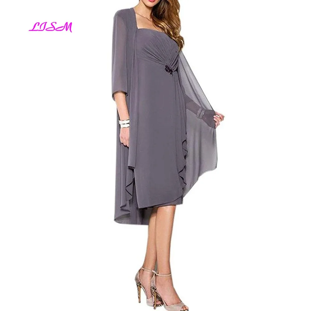 Chiffon Knee Length Mother of The Bride Dresses with Jacket Short Evening Formal Gowns Elegant Mother Dress 2019
Chiffon Knee Length Mother of The Bride Dresses with Jacket Short Evening Formal Gowns Elegant Mother Dress 2019
