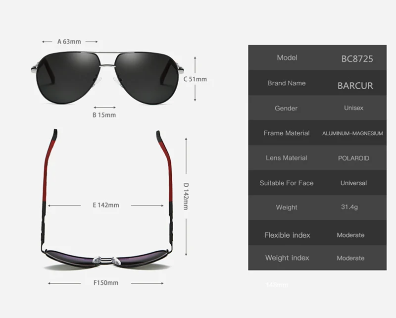 BARCUR Aluminum Vintage Sunglasses Men's Polarized Coating Night Vision