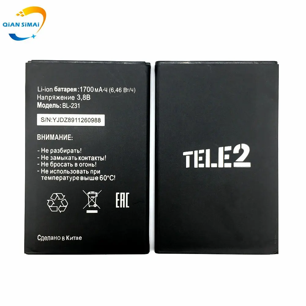 QiAN SiMAi 1PCS New 100% High Quality BL-231 BL 231 Battery for Tele2 Tele 2 Midi (not fits midi 1.1)mobile phone
QiAN SiMAi 1PCS New 100% High Quality BL-231 BL 231 Battery for Tele2 Tele 2 Midi (not fits midi 1.1)mobile phone
