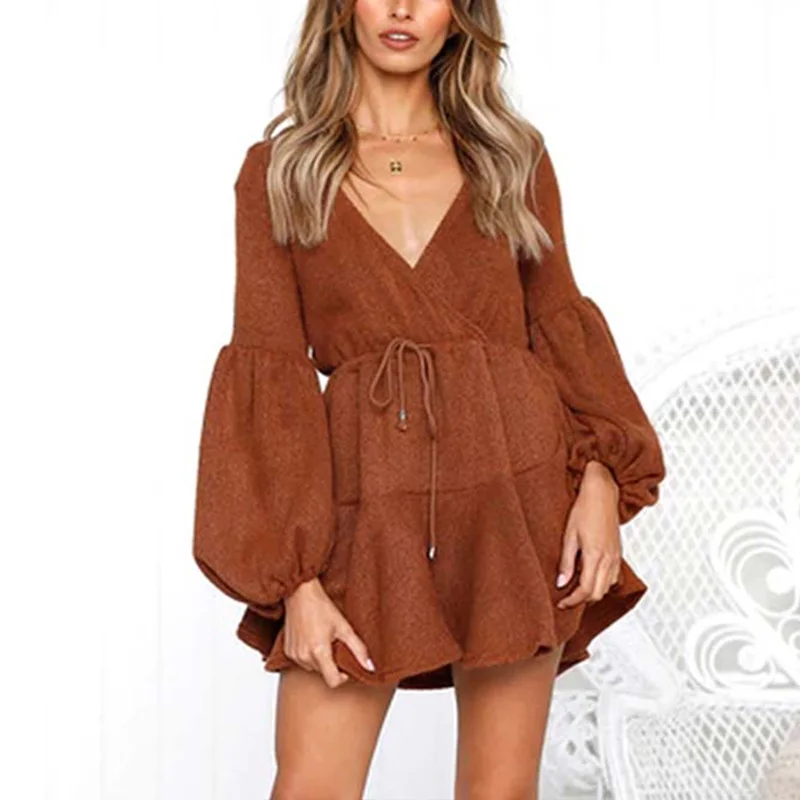 Autumn Spring Warm Women Dresses Sexy Deep V-neck Long Puff Sleeve Vestidos Solid Empire Drawstring Sashes Tunic Mini Dress
Autumn Spring Warm Women Dresses Sexy Deep V-neck Long Puff Sleeve Vestidos Solid Empire Drawstring Sashes Tunic Mini Dress