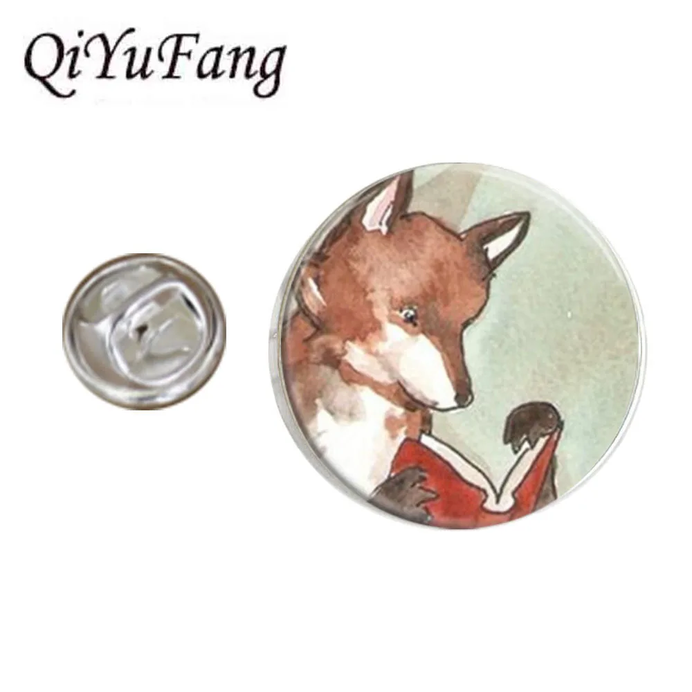 QiYuFang 2018 Fox Reading Watercolor Forest Stainless Steel Glass Butterfly Brooch Pins Dome Jewelry Handmade Wedding | Украшения и